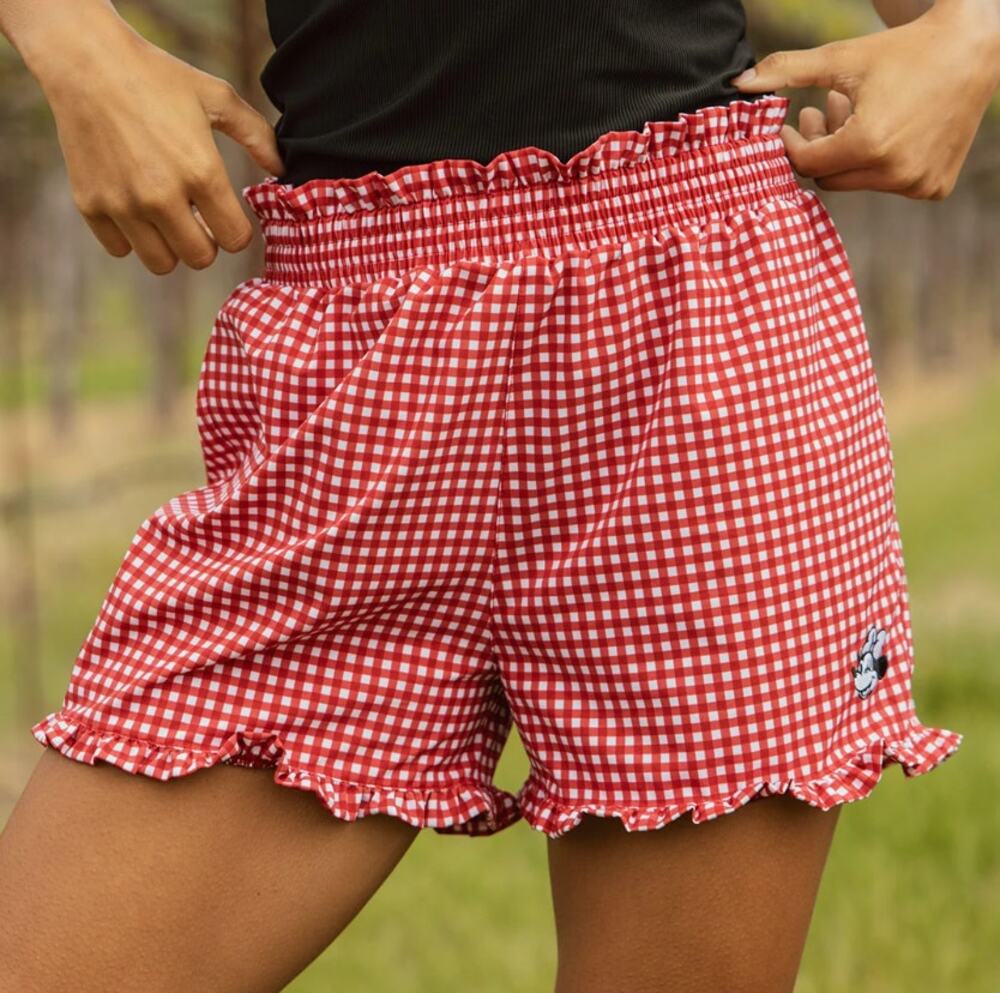 Albion Disney Minnie Mouse Lake Shorts Red Gingham Check Ruffle Vacation Retro